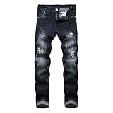 Men's Stretch Ripped Jeans Slim-fit Straight Leg...