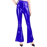 Women's Shiny Metallic Bootcut Pants Faux Leather Bell...