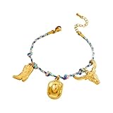 Stainless Steel Golden Bull Hat Boots Pendant Bracelet...