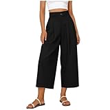 Women's Wide Leg Pants Summer Casual Buttons Elastic...
