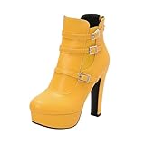 Yellow 2026 Womens Winter Boots Round Toe Back Zipper...