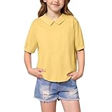 Cotton Linen Shirt for Girls Short Sleeve Lapel Collar...