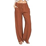 Kubbon Women Linen Pants Flowy Wide Leg Drawstring...