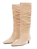 Coutgo Womens Slouchy Knee High Boots Low Kitten Heel...