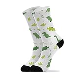 Dinosaur Leaves White Pattern Crew Socks for Women Men...