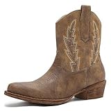 GLOBALWIN Women's Ankle Boots Snip Toe Camel Cowgirl...