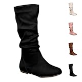 Women's Wide Calf Knee High Pull On Boots, Faux Suede...