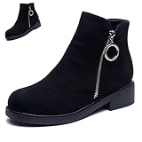 HSGKSINEG Women's Suede Round Toe Ankle Boots with...