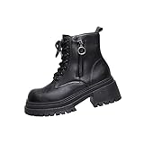 Black Ladies Thick Sole Zippered Boots Fall Winter...