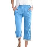 Sinzelimin Women's Capri Pants Fashion Solid Color...