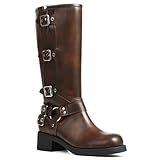 AMINUGAL Brown Knee High Boots Women Square Toe Pull On...