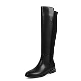 Modatope Black Boots Women Rounded Toe Flat Knee High...