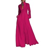 Women's Minimalist Cotton Linen Maxi Dress Long Sleeve...