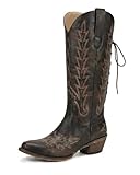 Uillnoodu Dark Brown Wide Calf Cowboy Boots Women Knee...