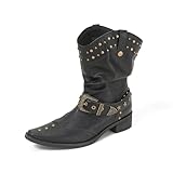 BGSMGISKD Women'S Leather Studded Mid Calf Western...