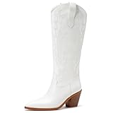 Cozivwaiy White Cowgirl Boots for Women Knee High...