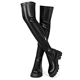 CouieCuies Black Thigh High Boots For Women Platform...