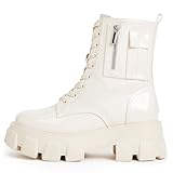 JustFab Womens White Combat Boots Platform Boots...