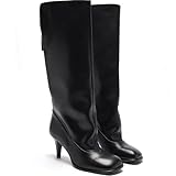 Women's Genuine Leather Square Toe Stiletto Heel Knee...