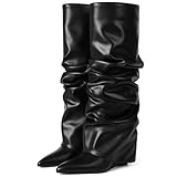 Oiamenne Women's Fold Over Boots Slouched Knee High...