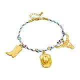 Stainless Steel Golden Bull Hat Boots Pendant Bracelet...