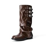 DREAM PAIRS Fold-over Knee High Boots Comfort Low Heel...