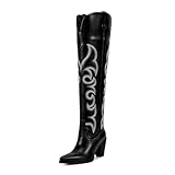 ISNOM Black Cowgirl Cowboy Boots for Women Thigh High...