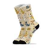 Dogs Beige Pattern Crew Socks for Women Men Warm Boot...