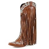 KiutSymo Fringe Cowboy Boots for Women Embroidered...