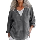 Linen Shirts for Women Spring Roll Up Long Sleeve V...