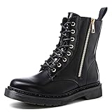 GLOBALWIN Women's Lace-up Black Ankle Bootie Military...