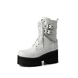 Voviggiw Women Chain Platform Boots Lace Up Chunky Heel...