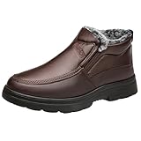 Men's Leather Warm Fur Lined Slip On Snow Boots Winter...