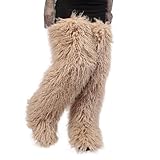 YFJNV Black Thigh High Fur Boots, Over the Knee Fluffy...