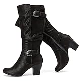 Ruiee Knee High Boots for Women Slouchy Chunky Heel...