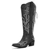 Black Women Wide Calf Western Cowboy Boots Adjustable...