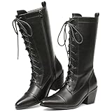 SaraIris Women's Black Mid Calf Boots Lace Up Chunky...