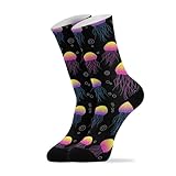 Underwater Jellyfish Black Print Crew Socks for Women...