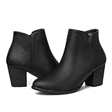 SHIBEVER Women's Ankle Boots Heel: Black Chunky Block...
