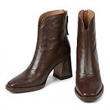 Square Toe Boots for Women - Chunky Heel Short Booties,...