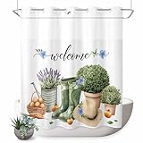 No Hook Shower Curtain,Summer Green Boots Potted Plant...