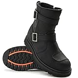 ILM Leather Motorcycle Boots Men Women with Side Zipper...