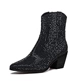 RKQ Black Sparky Rhinestone Cowgirl outfits Ankle Boots...