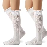 Syhood 2 Pair Long Button Boot Socks with Lace Trim...