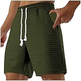Mens Waffle Knit Shorts Elastic Waist Workout Athletic...