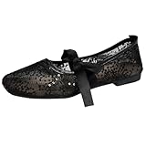 Mesh Ballet Flats for Women Embroidered Floral Mary...