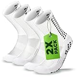 LUX Sports Soccer Grip Socks - 2-Pack, White Crew,...
