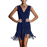 Women's Faux Suede Fringe Dress Short Sleeve Boho...