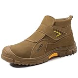 GLANOUDUN Welding Work Boots for Men - Brown Slip-on...