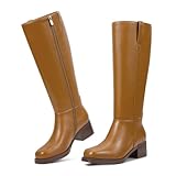 wetkiss Camel Brown Knee High Boots for Women Chunky...
